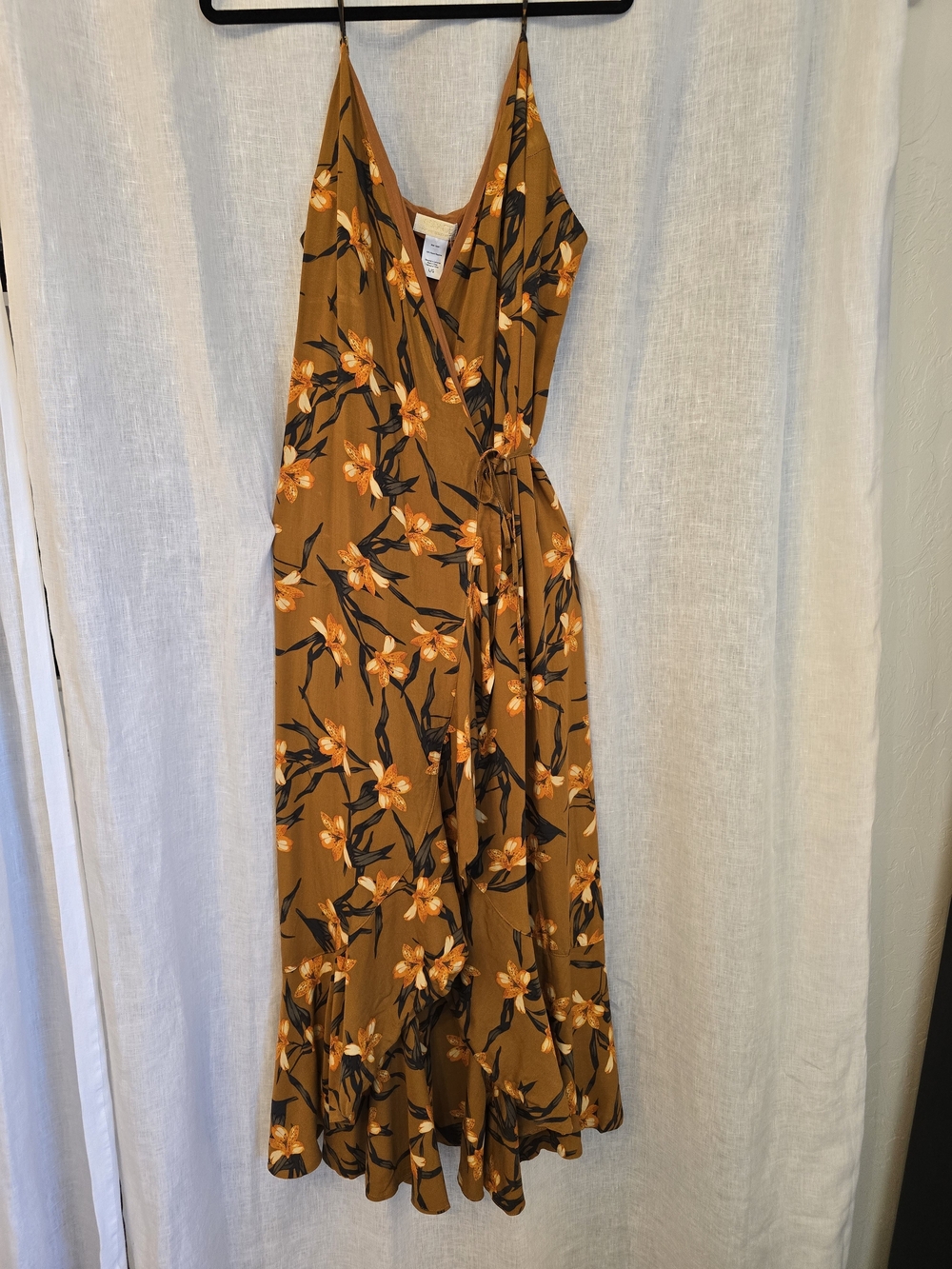 l*space Mustard Floral Wrap Midi Dress